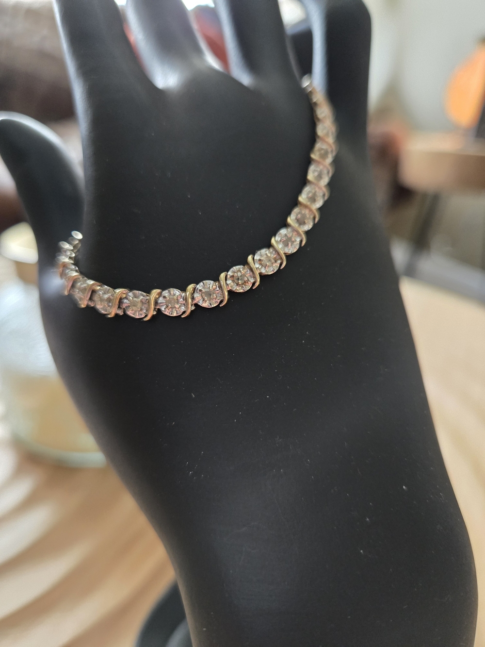 Classic Gold Tone S-Link Tennis Bracelet Clear Faux Diamond Cubic Zirconia